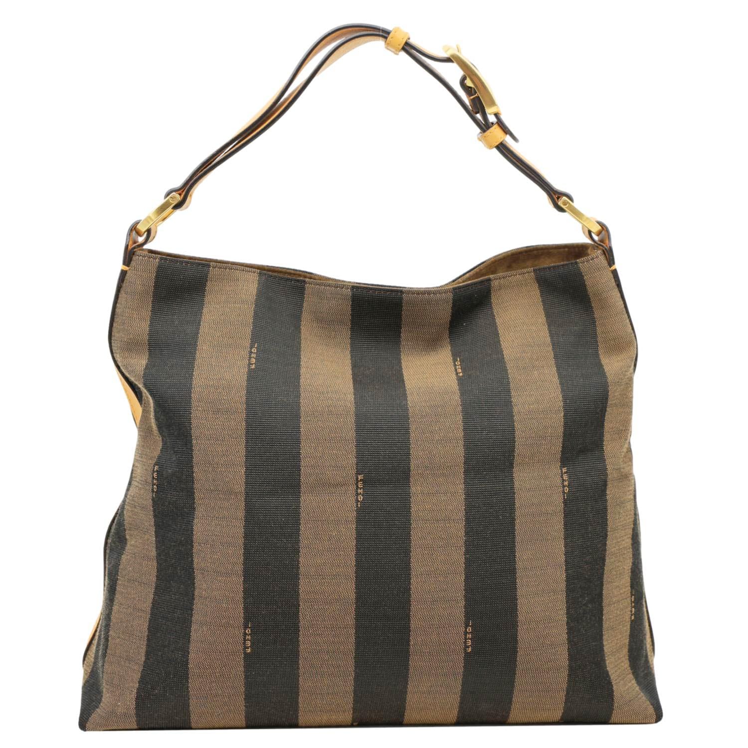 FENDI Pequin Stripe Canvas Hobo Bag Tobacco - Image 4