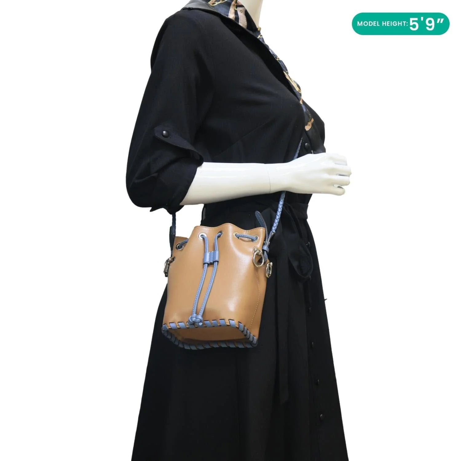 FENDI Mon Tresor Mini Leather Drawstring Bucket Bag Brown - Image 2