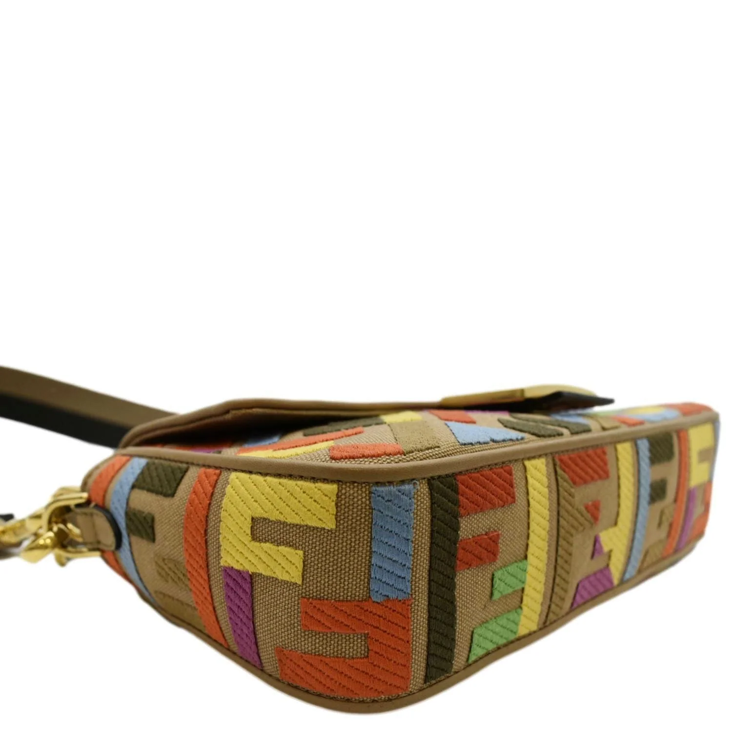 FENDI Vitello King FF Embroidered Baguette Canvas Shoulder Bag Cuoio - Image 9