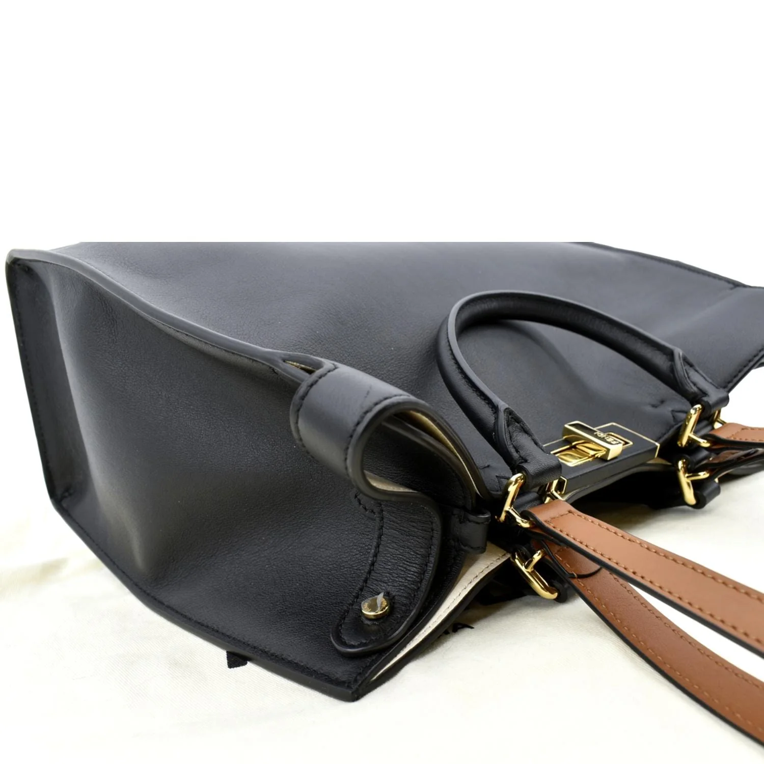 FENDI Peekaboo X-Lite Leather Tote Bag Black - Image 9