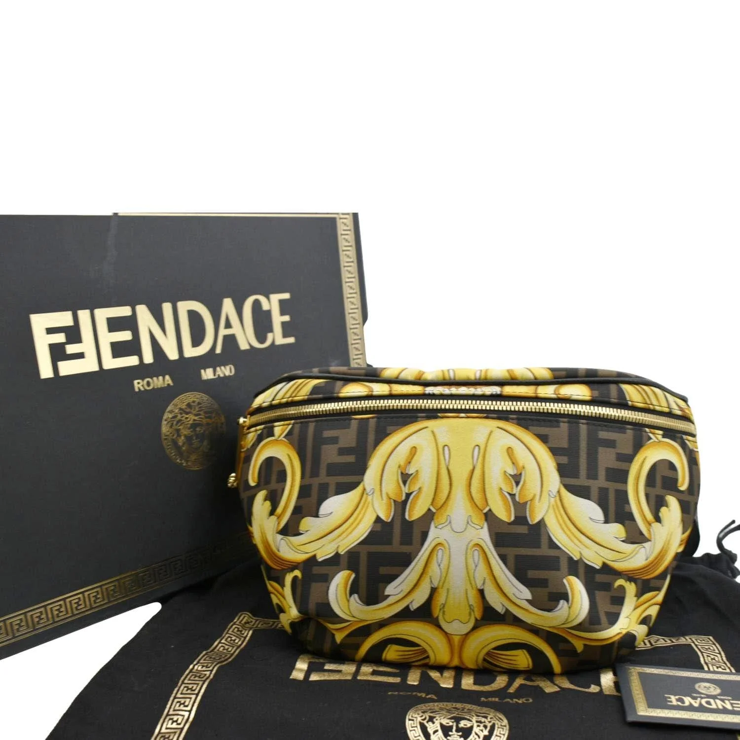 FENDI X Versace FF Baroque Nylon Belt Bag Gold - Image 3
