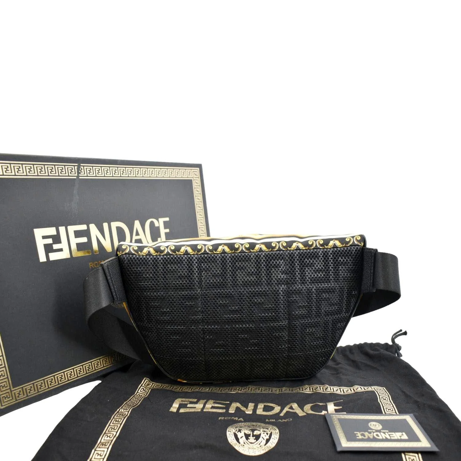 FENDI X Versace FF Baroque Nylon Belt Bag Gold - Image 4