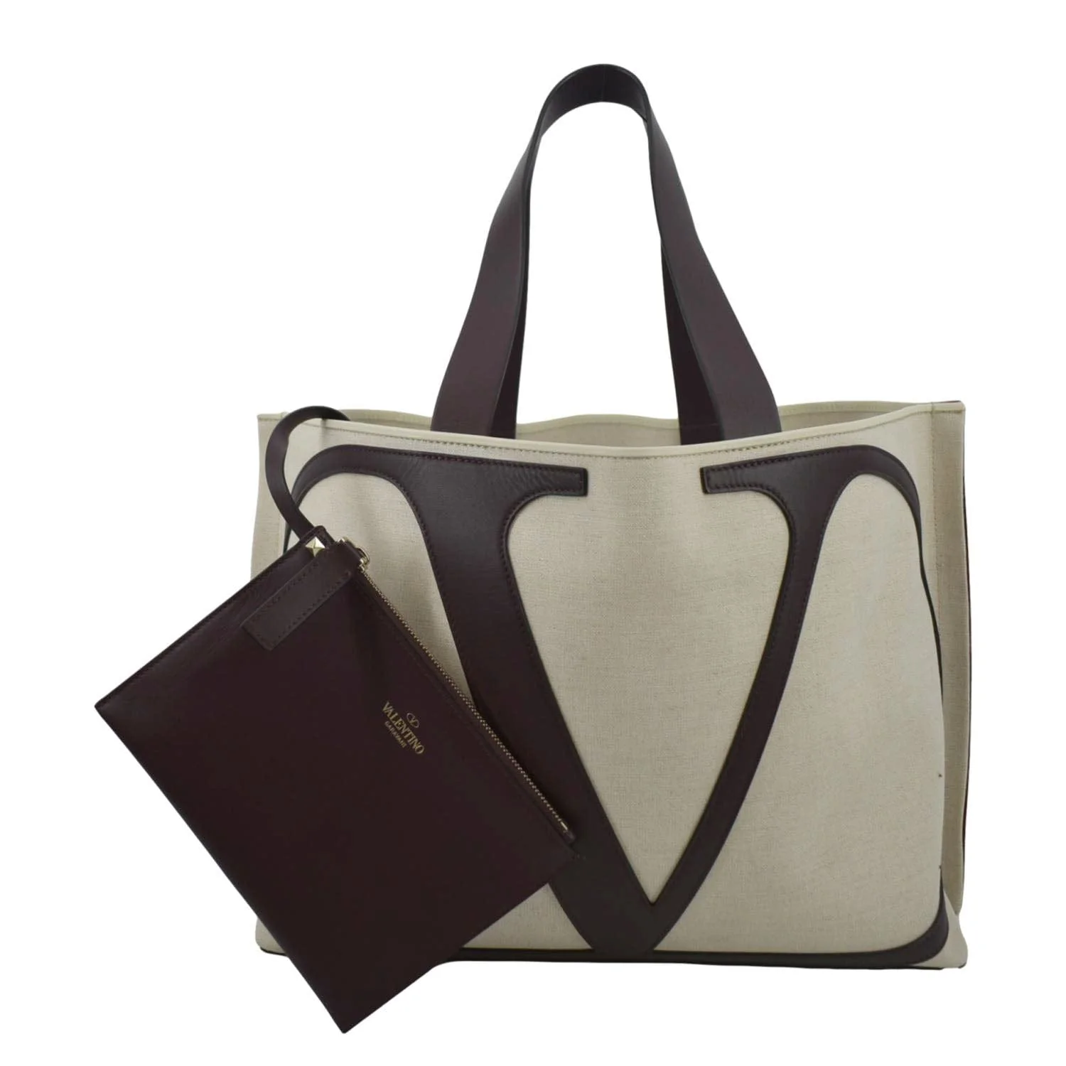 VALENTINO Garavani Strandtasche Mit Vlogo In Canvas Shopping Tote Bag Chocolate - Image 3
