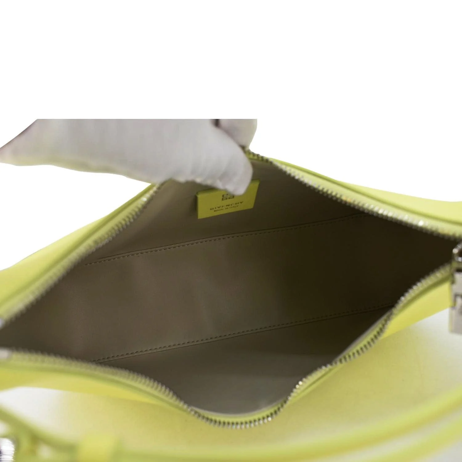 GIVENCHY Moon Cut Out Small Leather Hobo Bag Neon Yellow - Image 12