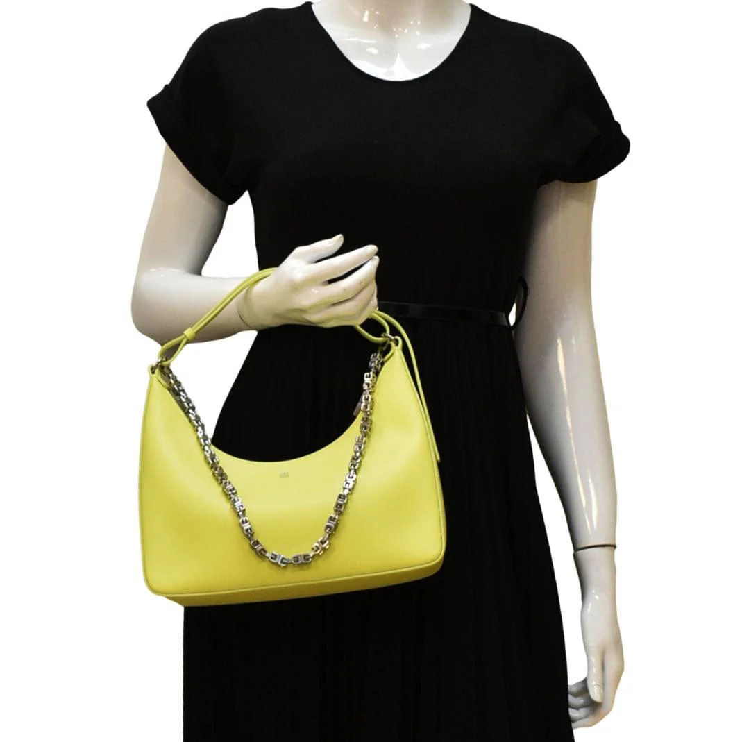 GIVENCHY Moon Cut Out Small Leather Hobo Bag Neon Yellow - Image 2