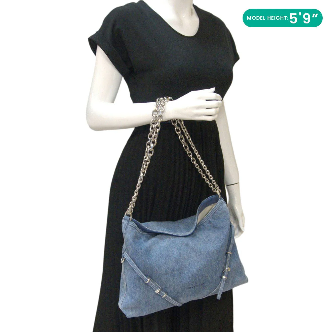 GIVENCHY Voyou Medium Denim Chain Shoulder Bag Blue - Image 2