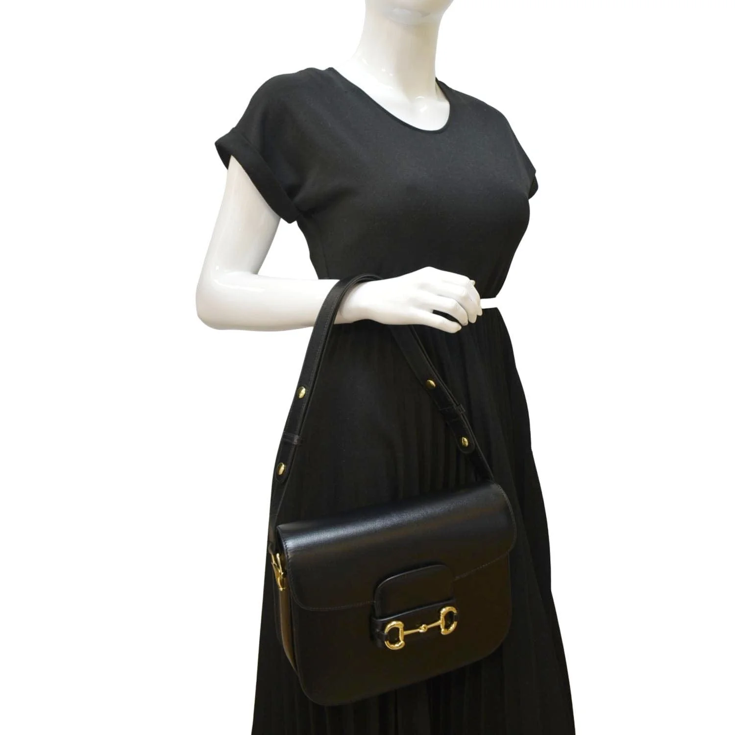 GUCCI Horsebit 1955 Small Leather Shoulder Bag Black 602204 - Image 2