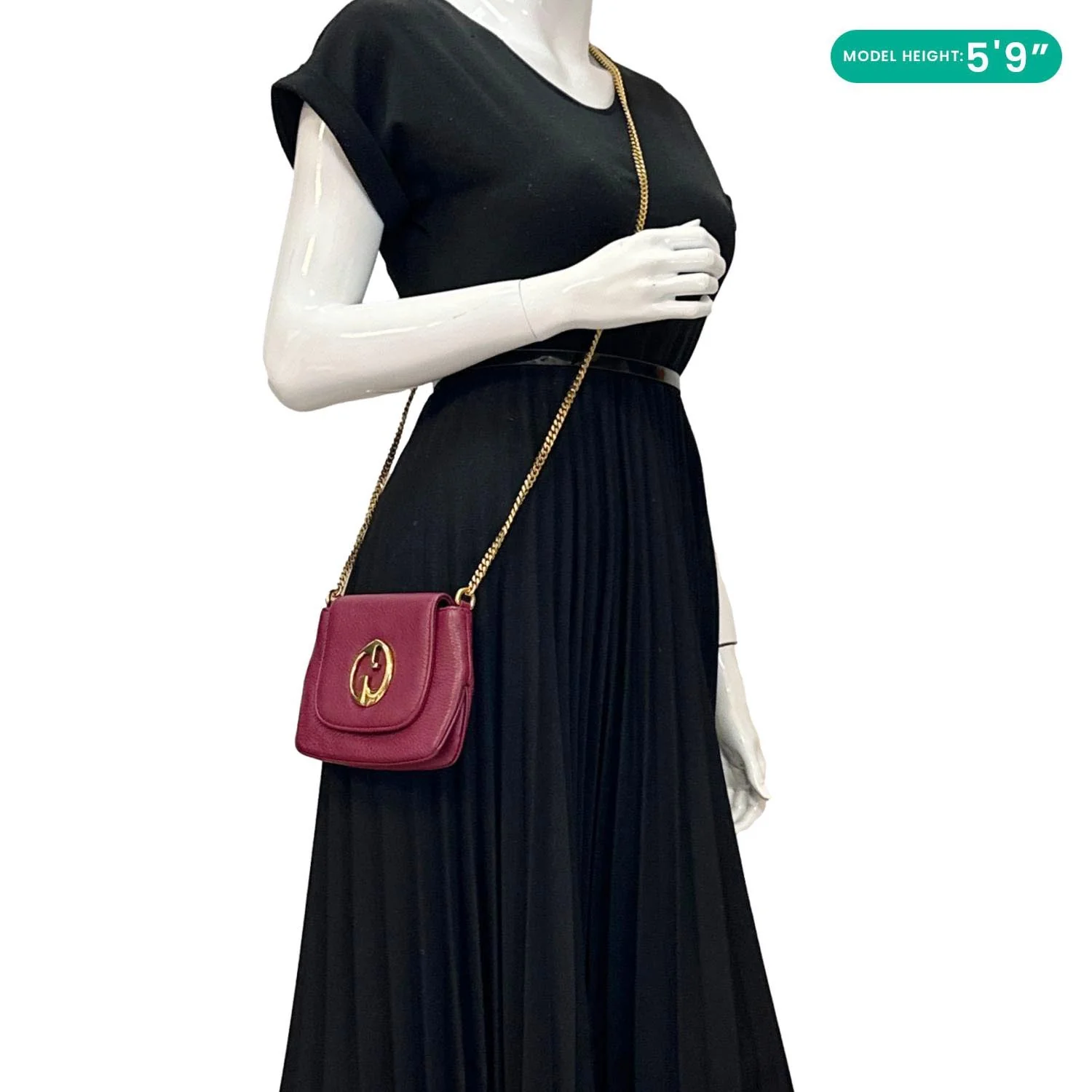 GUCCI 1973 Small Pebbled Leather Chain Crossbody Bag Burgundy 251821 - Image 2
