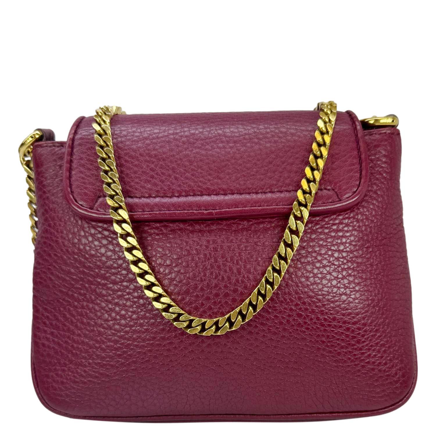 GUCCI 1973 Small Pebbled Leather Chain Crossbody Bag Burgundy 251821 - Image 3