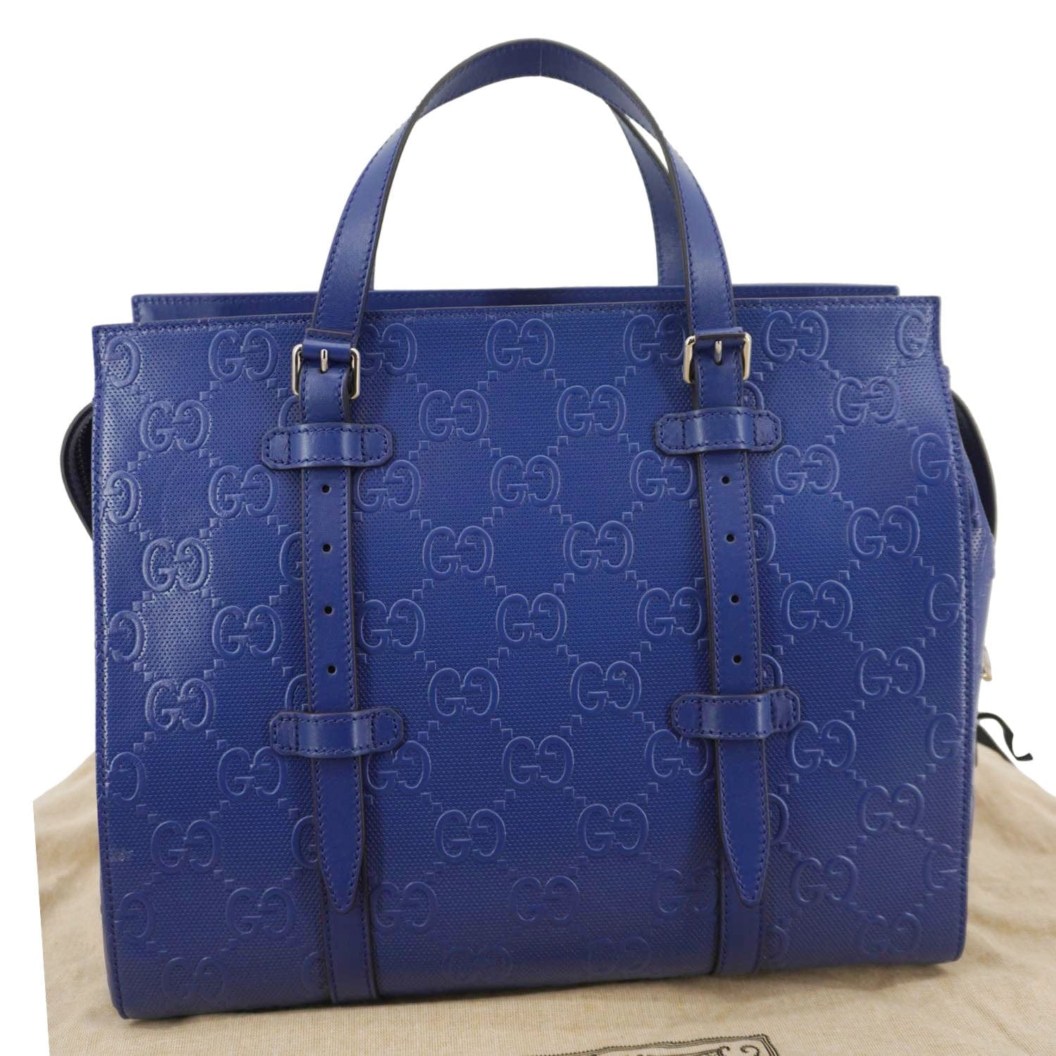 GUCCI Autre Marque GG Embossed Leather Tote Bag Blue 625774 - Image 3