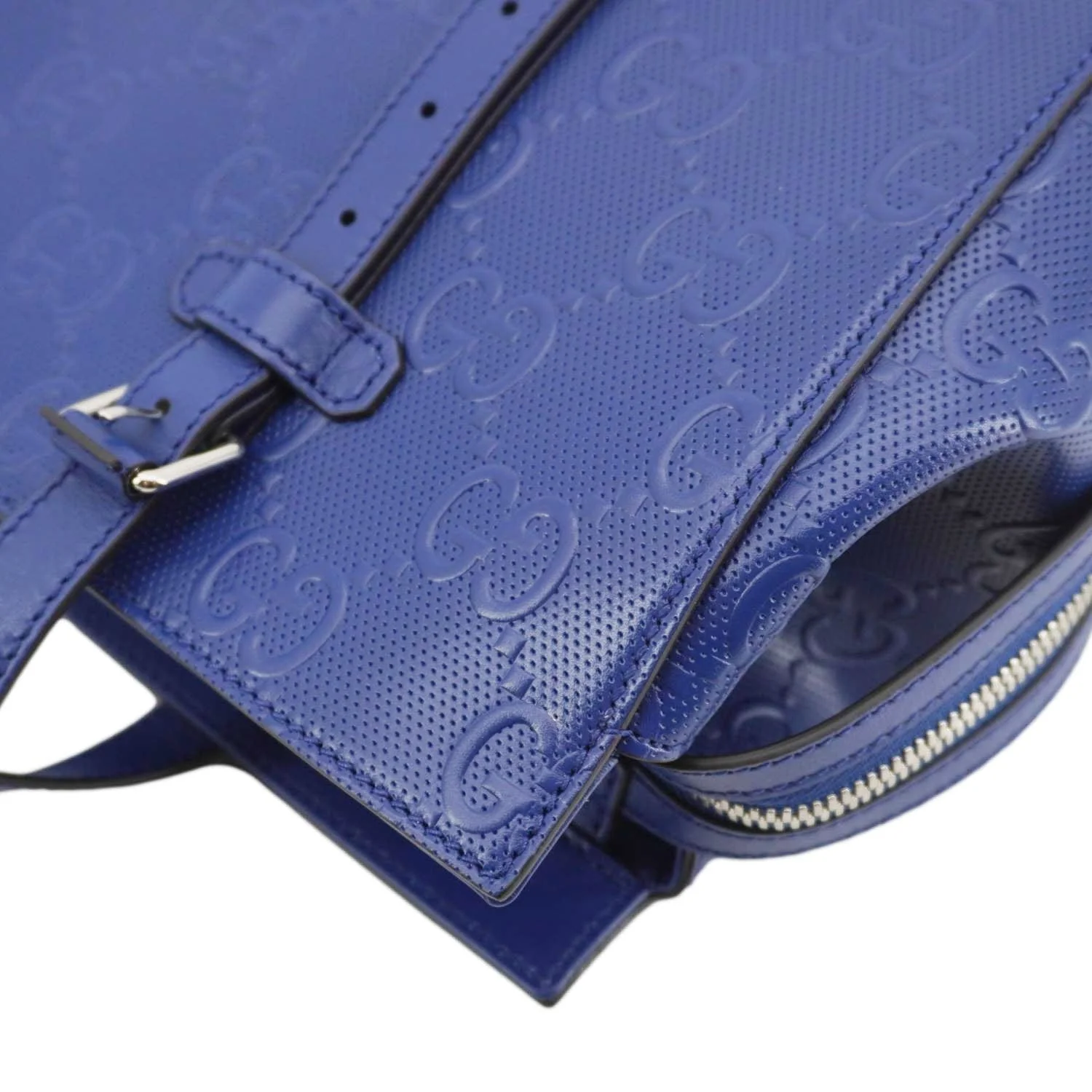 GUCCI Autre Marque GG Embossed Leather Tote Bag Blue 625774 - Image 7