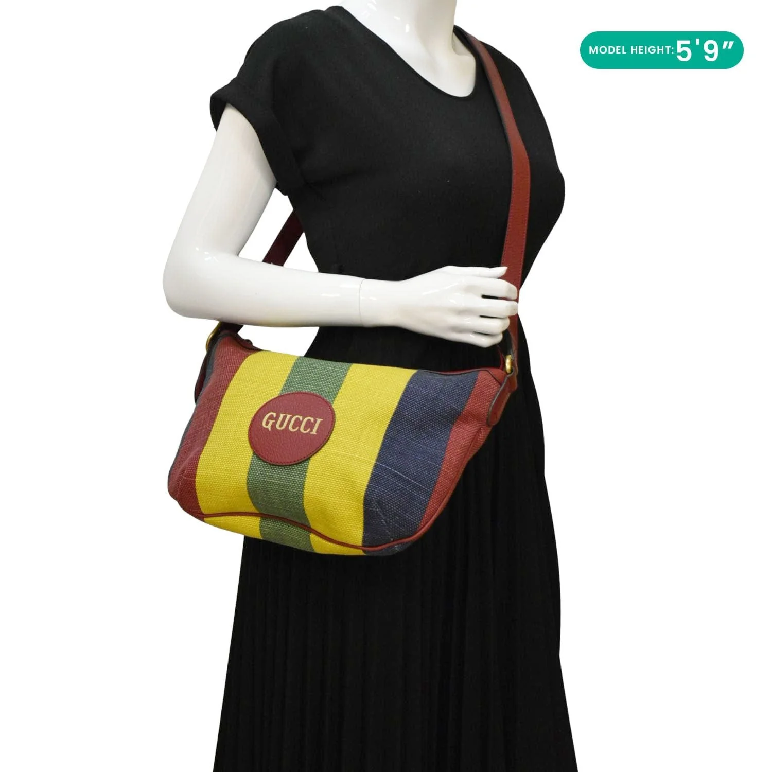 GUCCI Baiadera Stripe Script Logo Half Moon Canvas Shoulder Bag Multicolor 626422 - Image 2