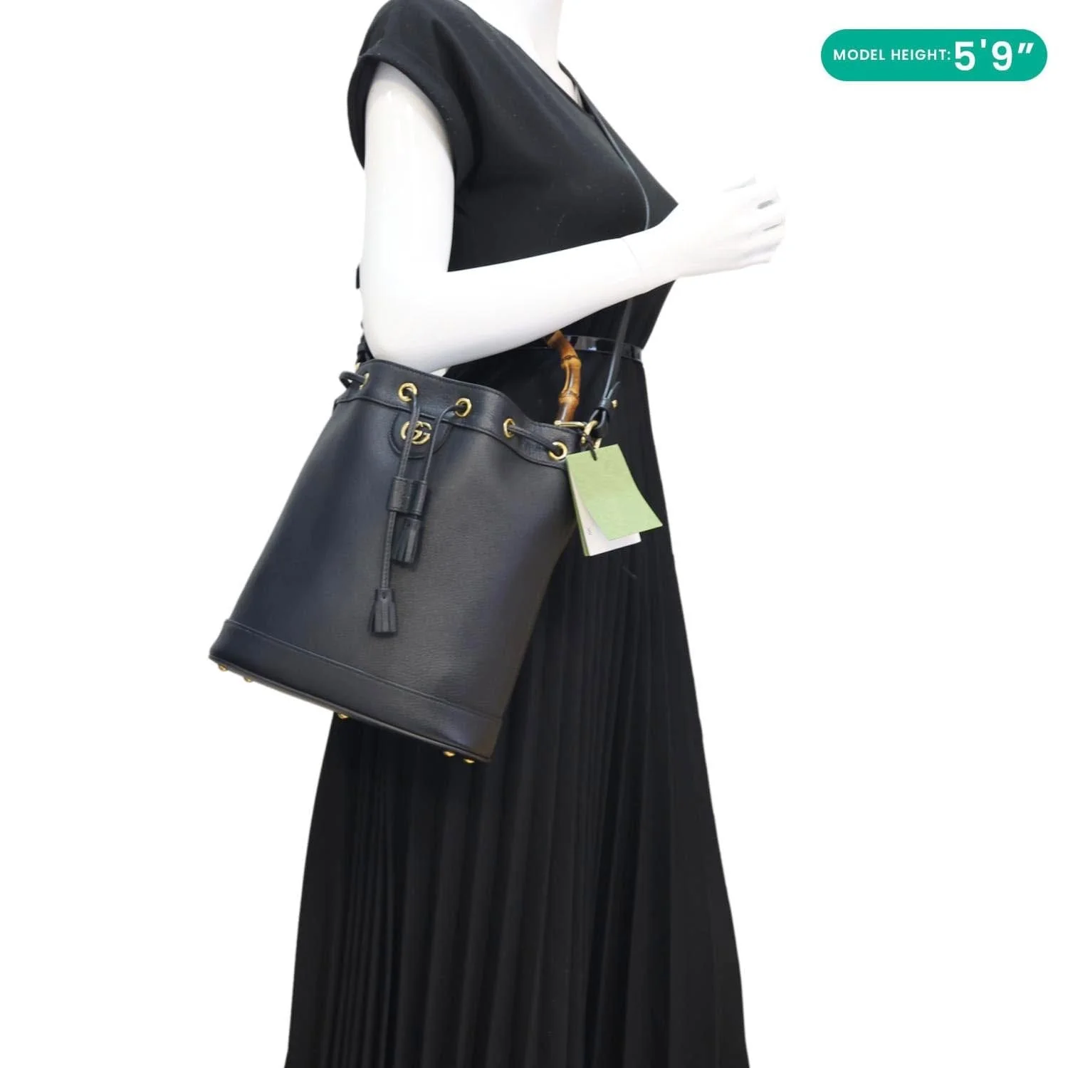 GUCCI Diana Bamboo Leather Bucket Bag Black 724652 - Image 2