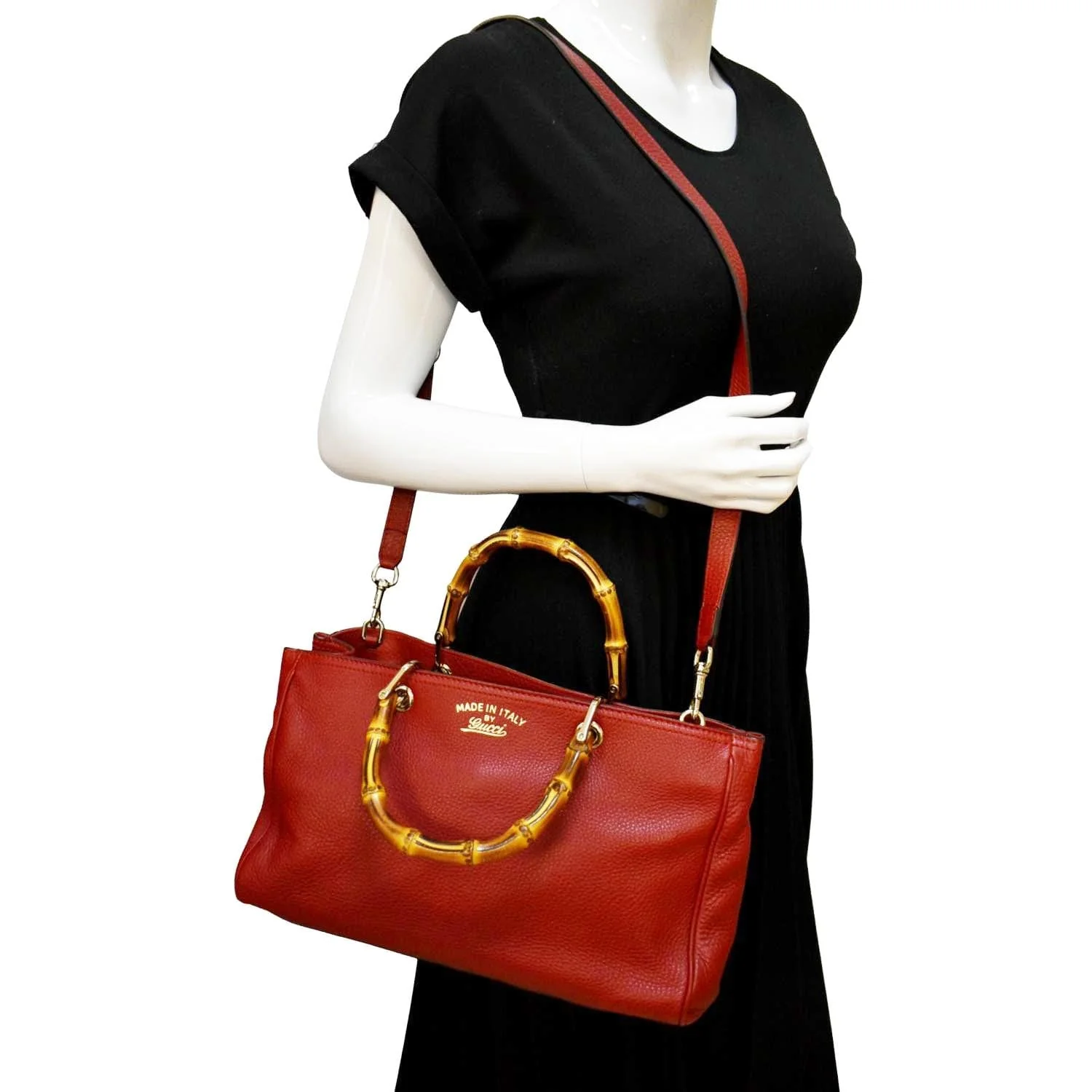 GUCCI Bamboo Shopper Leather Top Handle Shoulder Bag Red 323660 - Image 2