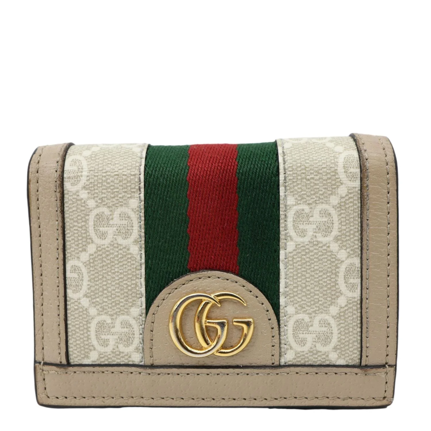 GUCCI Ophidia Web GG Supreme Canvas Card Case Wallet Beige 523155