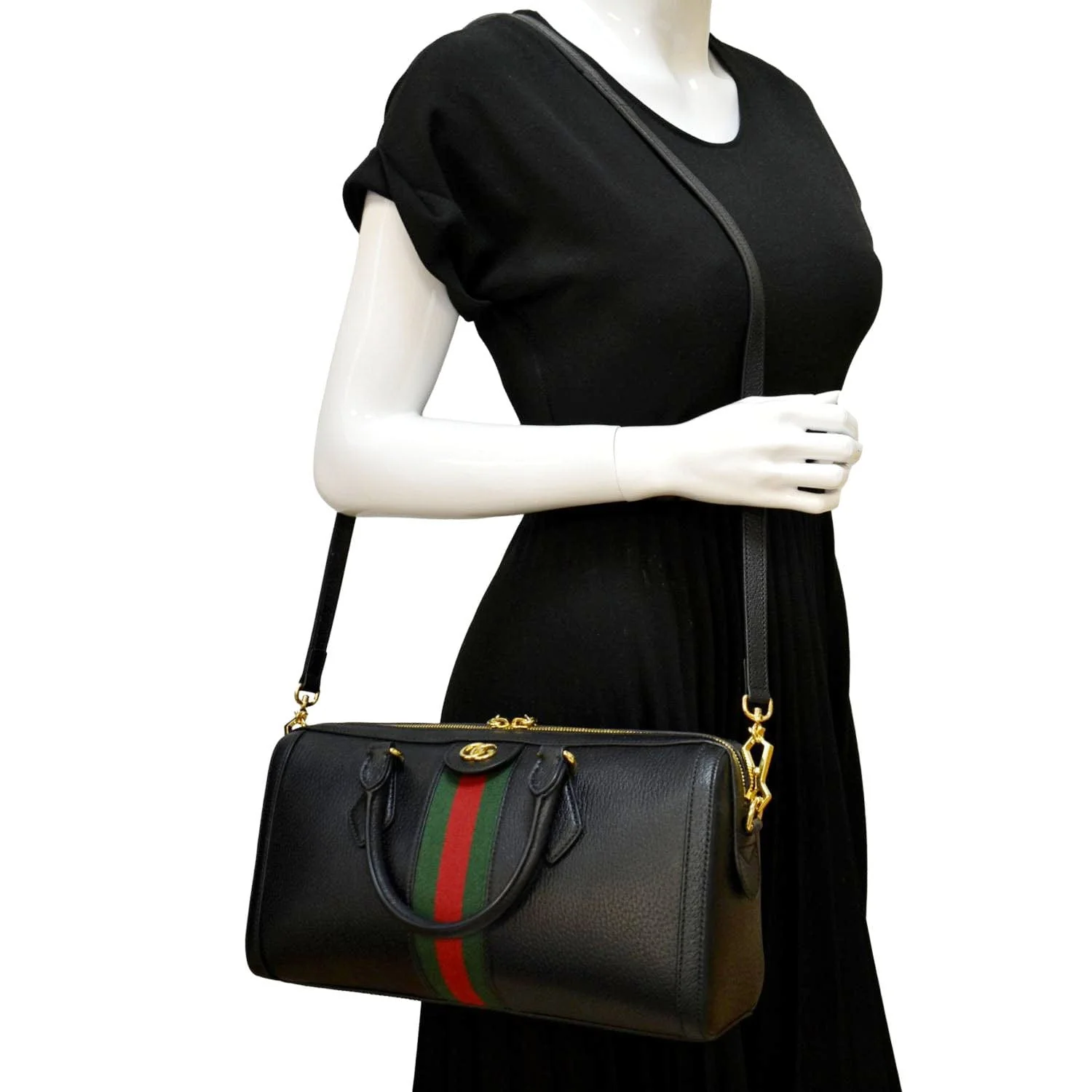 GUCCI Ophidia GG Web Leather Top Handle Shoulder Bag Black 524532 - Image 2