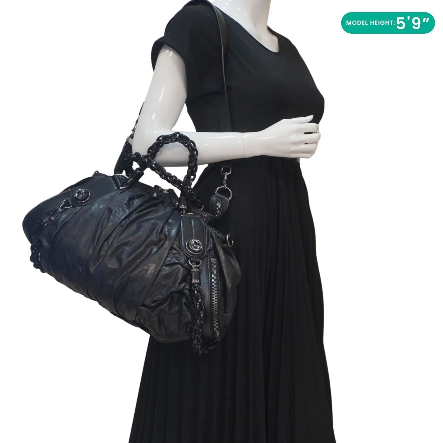 GUCCI Galaxy Medium Leather Top Handle Shoulder Bag Black 228838 - Image 2