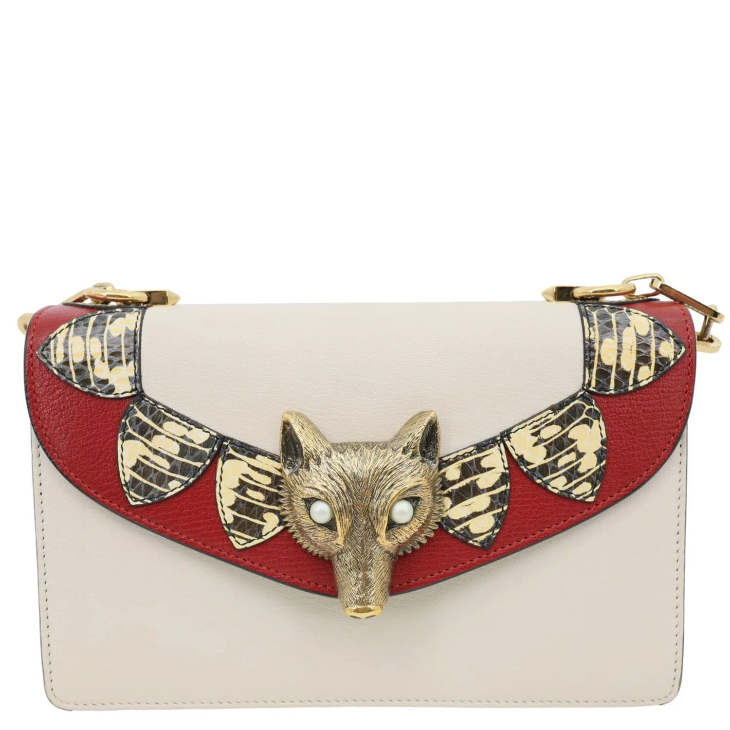 GUCCI Fox Head Broche Leather Shoulder Bag Off White 466433 - Image 4