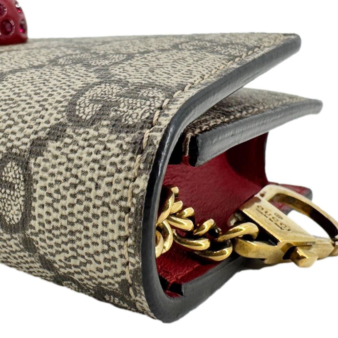 GUCCI Cherry Mini GG Supreme Canavs Chain Wallet Beige 481291 - Image 6