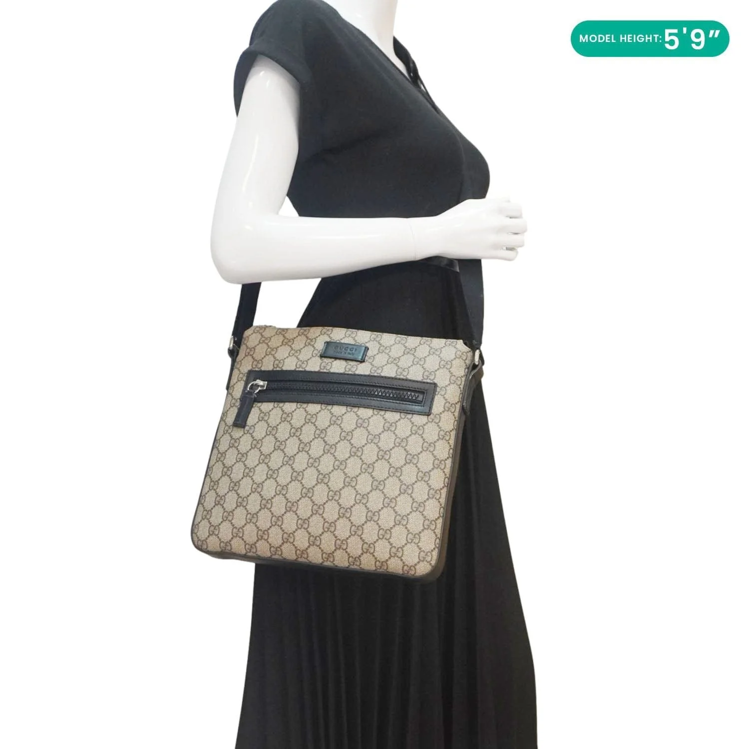 GUCCI Front Zip Medium GG Canvas Messenger Bag Beige 406974 - Image 2