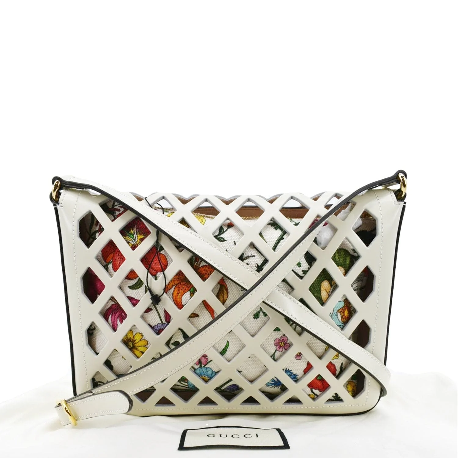 GUCCI Cutout Medium Floral Canvas Shoulder Bag White 550138 - Image 3