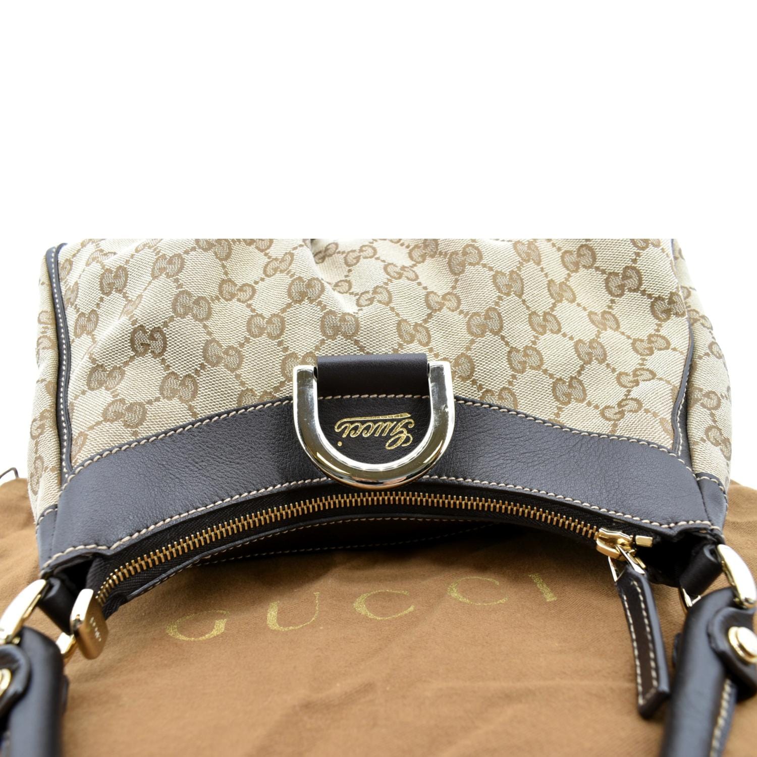 GUCCI D Ring Monogram Hobo Bag Brown 190525 - Image 4
