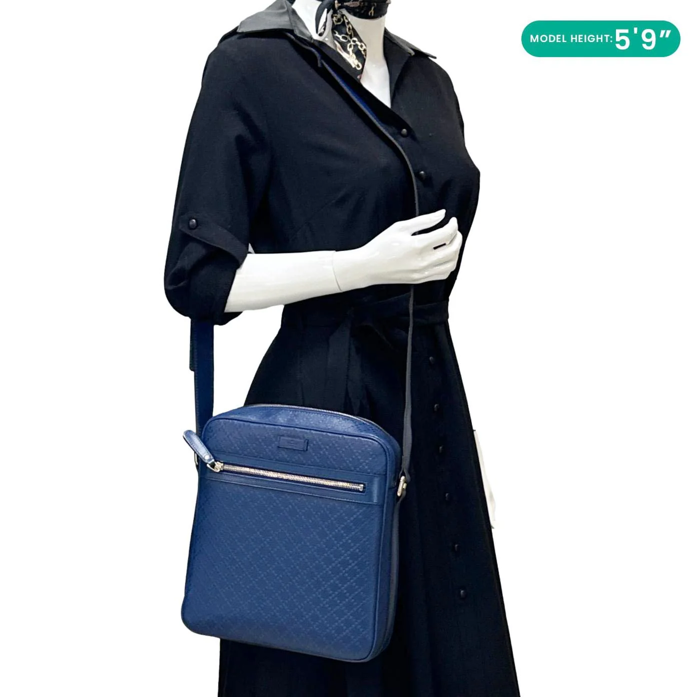 GUCCI Hilary Diamante Leather Messenger Bag Blue 201448 - Image 2
