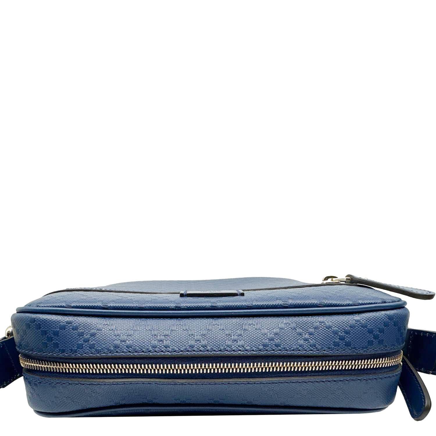 GUCCI Hilary Diamante Leather Messenger Bag Blue 201448 - Image 4