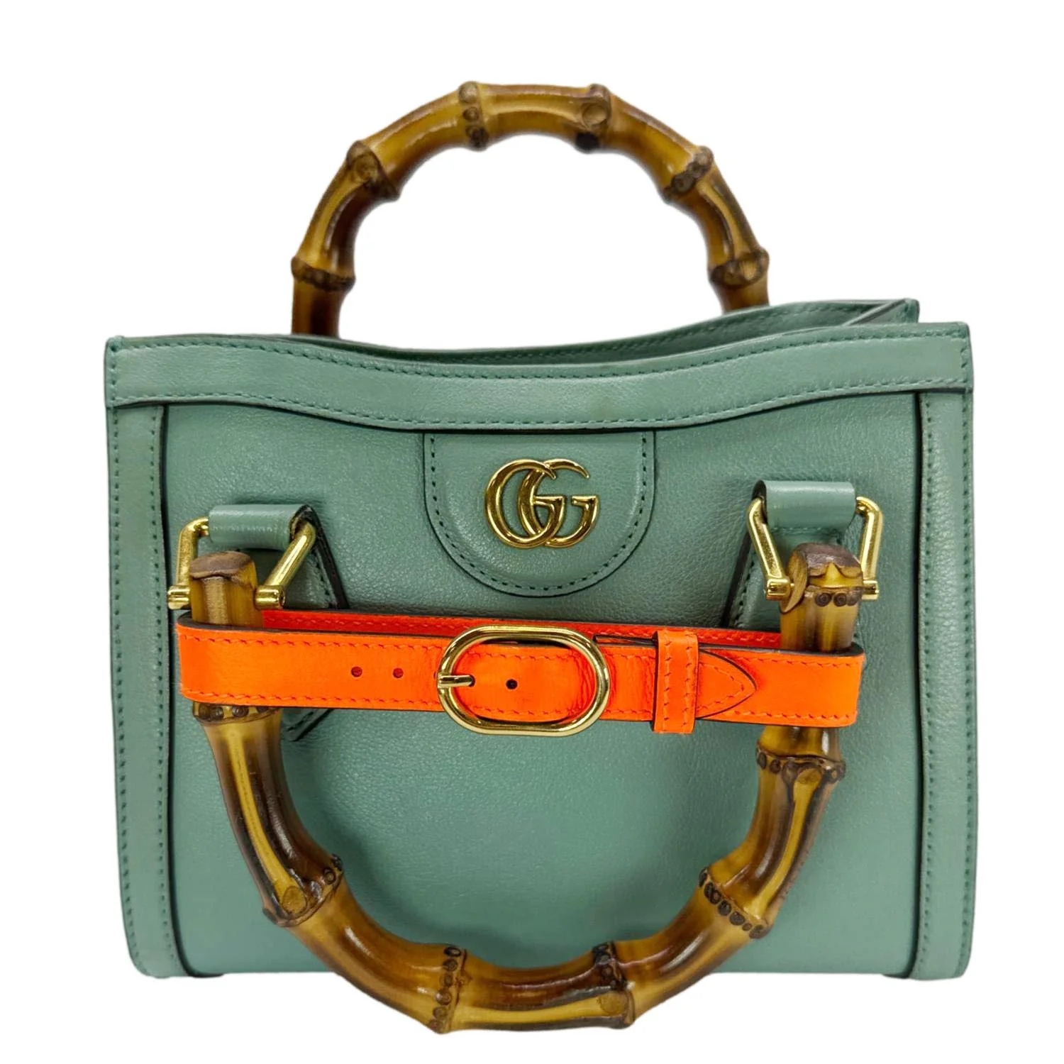 GUCCI Diana Bamboo Mini Leather Tote Bag Green 655661 - Image 3