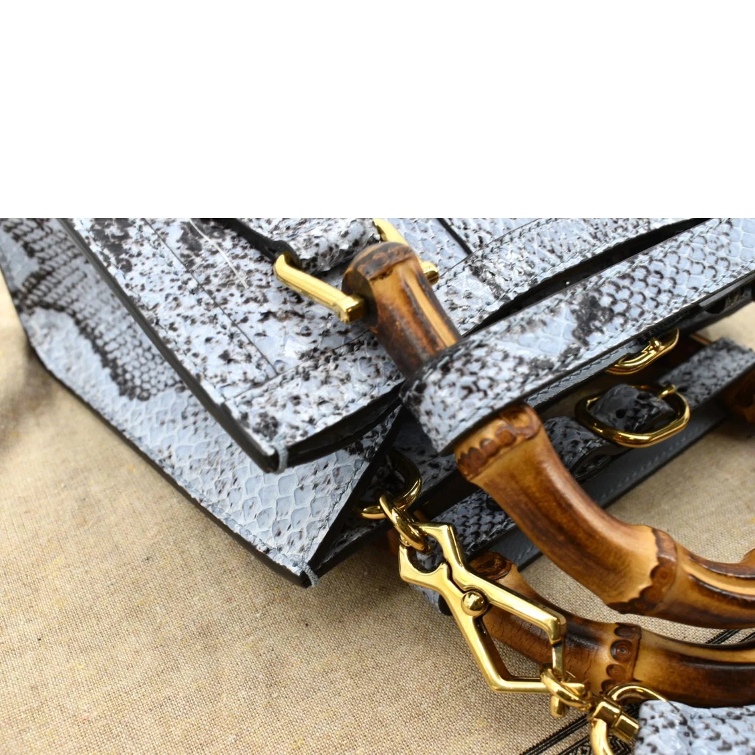 GUCCI Diana Bamboo Mini Python Leather Tote Bag Light Blue - Image 5