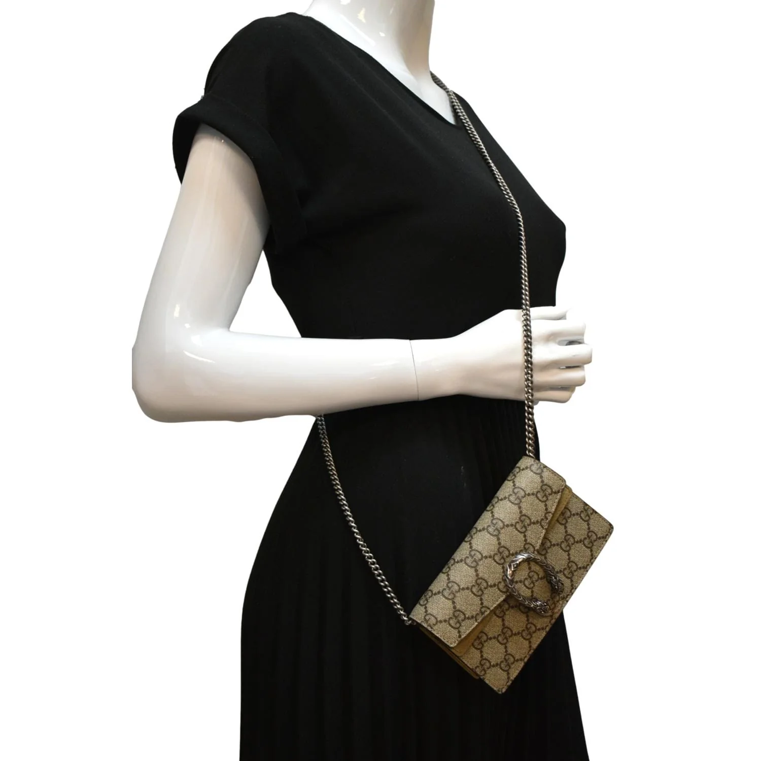 GUCCI Dionysus Super Mini GG Supreme Canvas Crossbody Bag Taupe 476432 - Image 2