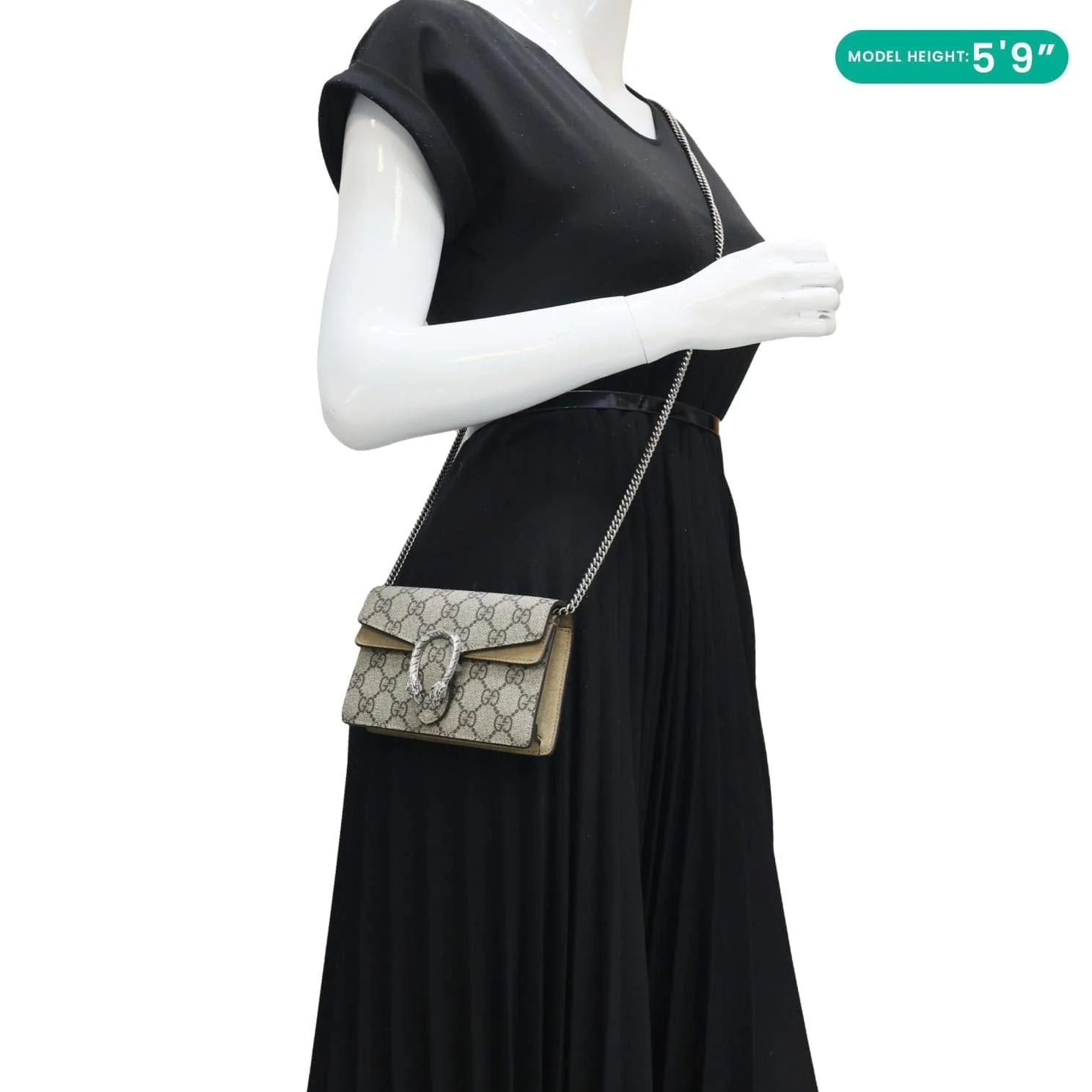 GUCCI Dionysus Super Mini GG Supreme Canvas Crossbody Bag Taupe 476432 - Image 2