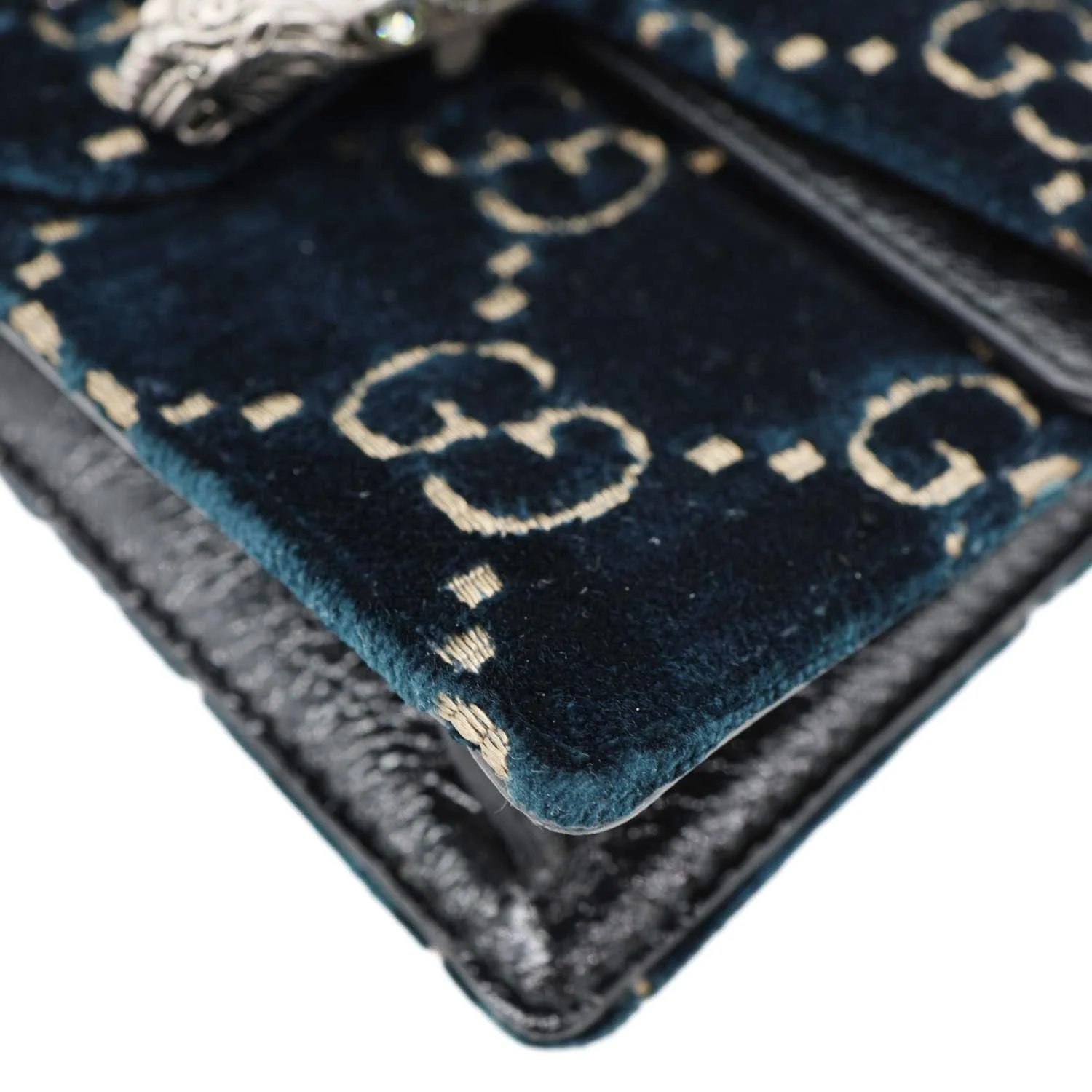 GUCCI Dionysus Super Mini GG Monogram Velvet Crossbody Bag Blue 476432 - Image 8