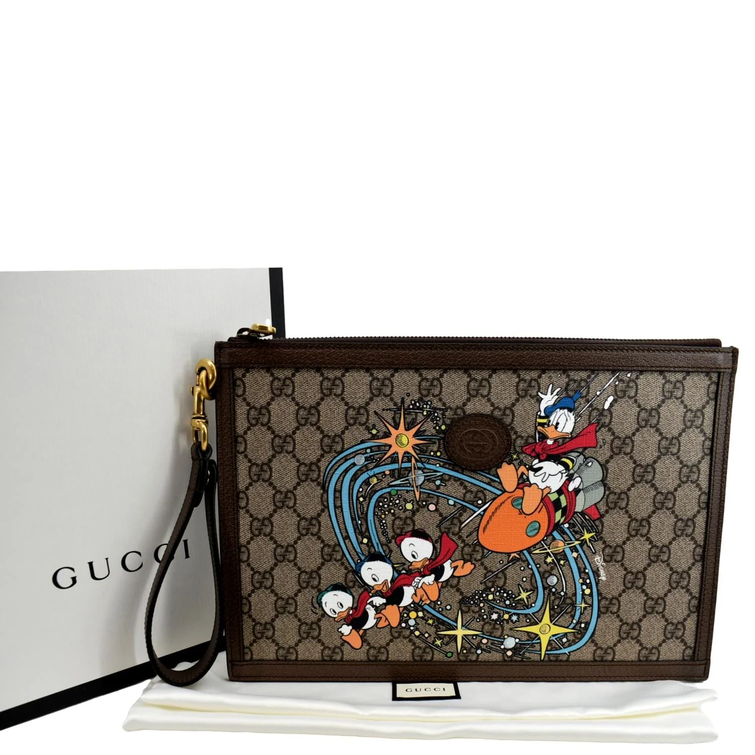 GUCCI Disney Donald Duck GG Supreme Canvas Zip Clutch Beige 647925 - Image 3