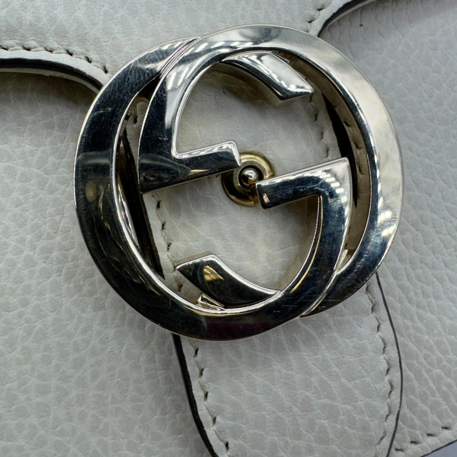 GUCCI Interlocking G Dollar Calfskin Top Handle Crossbody Bag Off White 510303 - Image 13