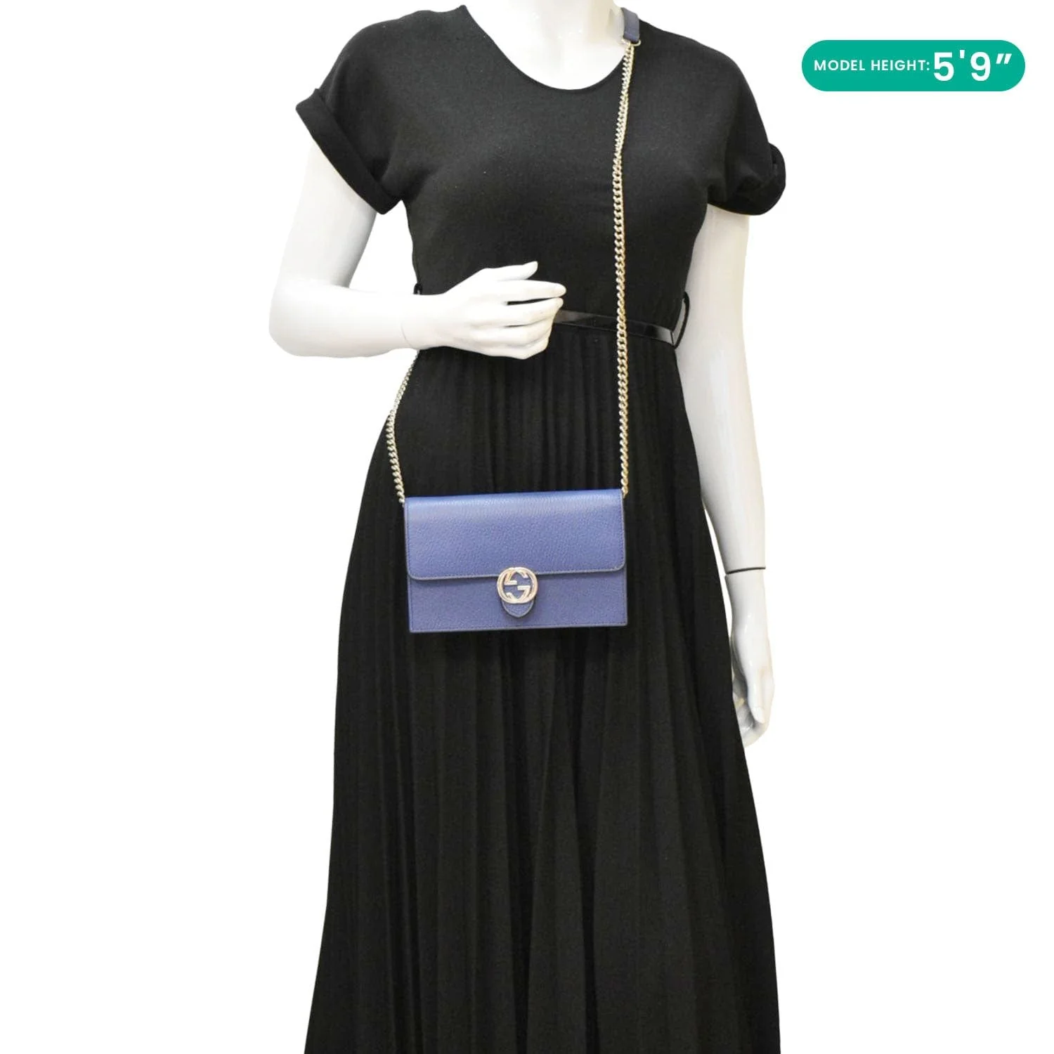 GUCCI Dollar Interlocking G Calfskin Leather Chain Wallet Crossbody Bag Blue 510314 - Image 2