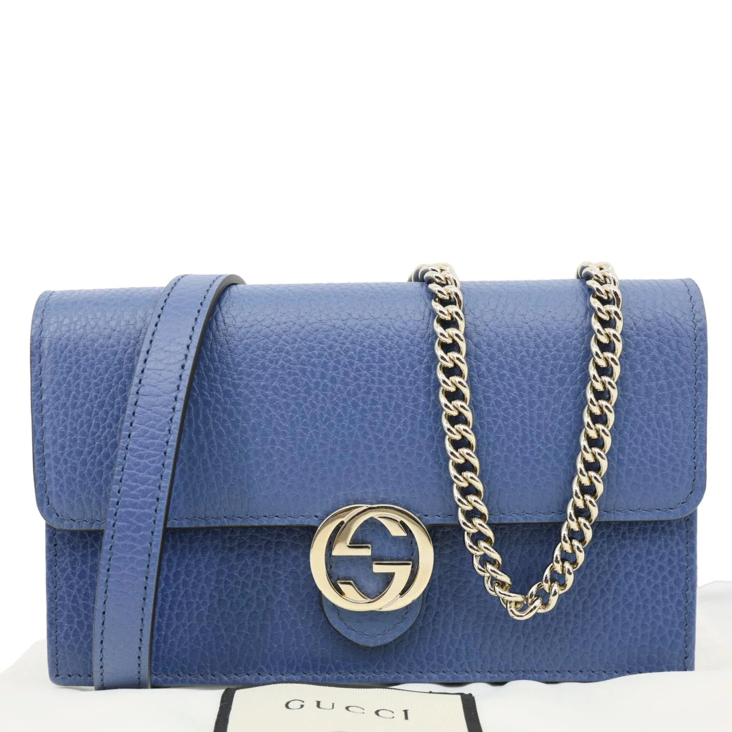 GUCCI Dollar Interlocking G Calfskin Leather Chain Wallet Crossbody Bag Blue 510314 - Image 3