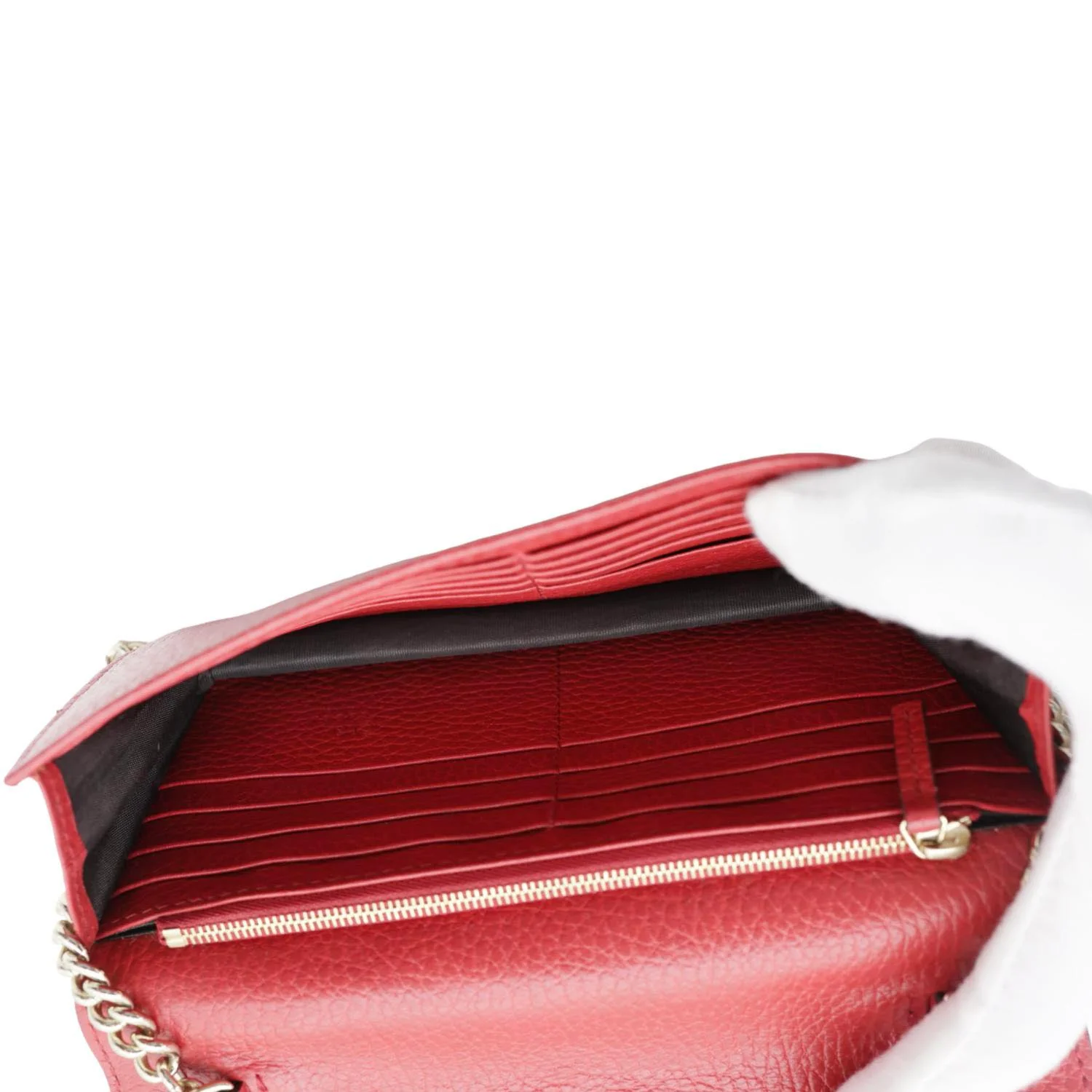 GUCCI Dollar Interlocking G Calfskin Leather Chain Wallet Crossbody Bag Red 510314 - Image 13