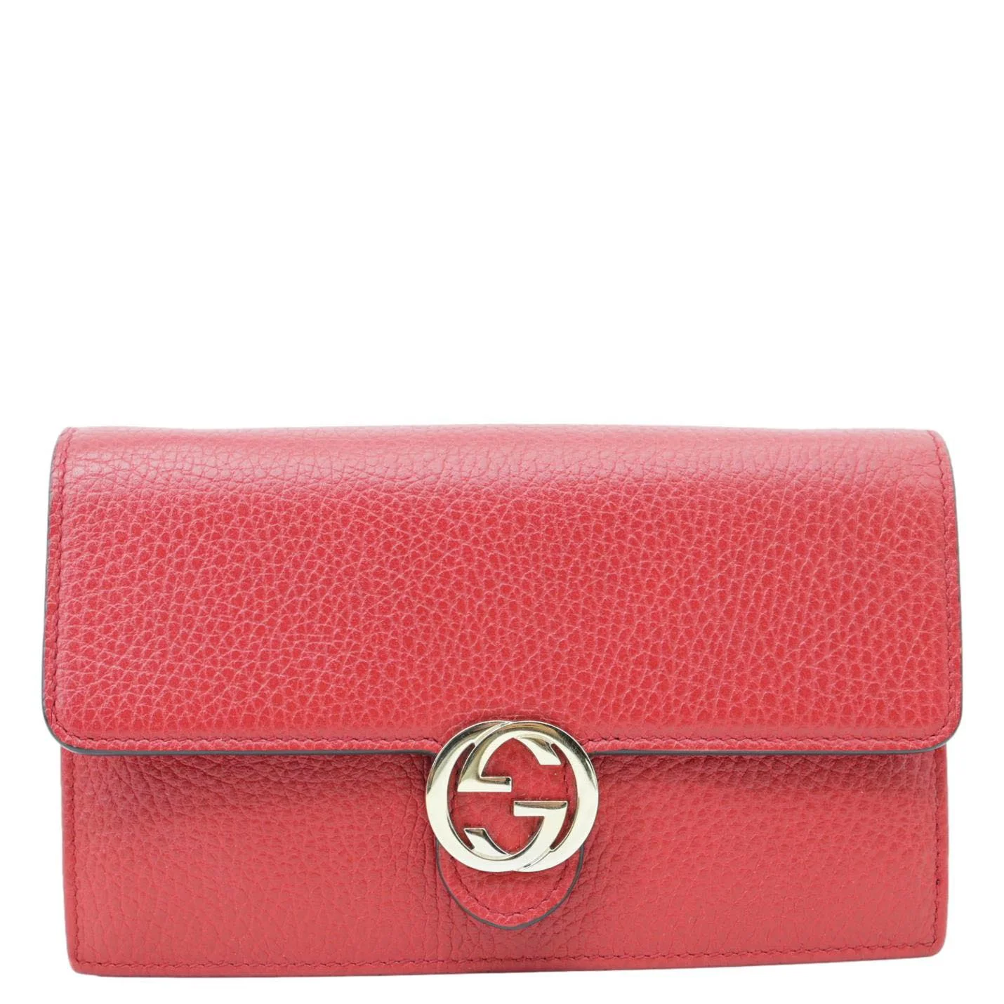 GUCCI Dollar Interlocking G Calfskin Leather Chain Wallet Crossbody Bag Red 510314 - Image 3