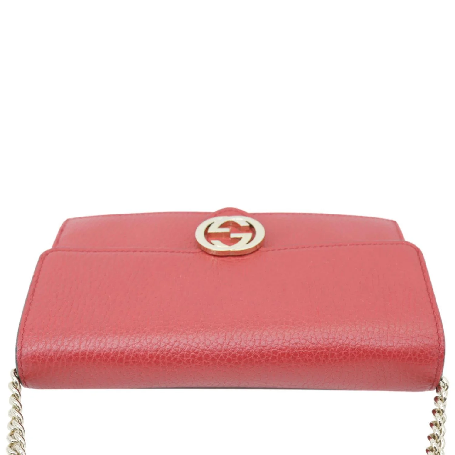 GUCCI Dollar Interlocking G Calfskin Leather Chain Wallet Crossbody Bag Red 510314 - Image 5