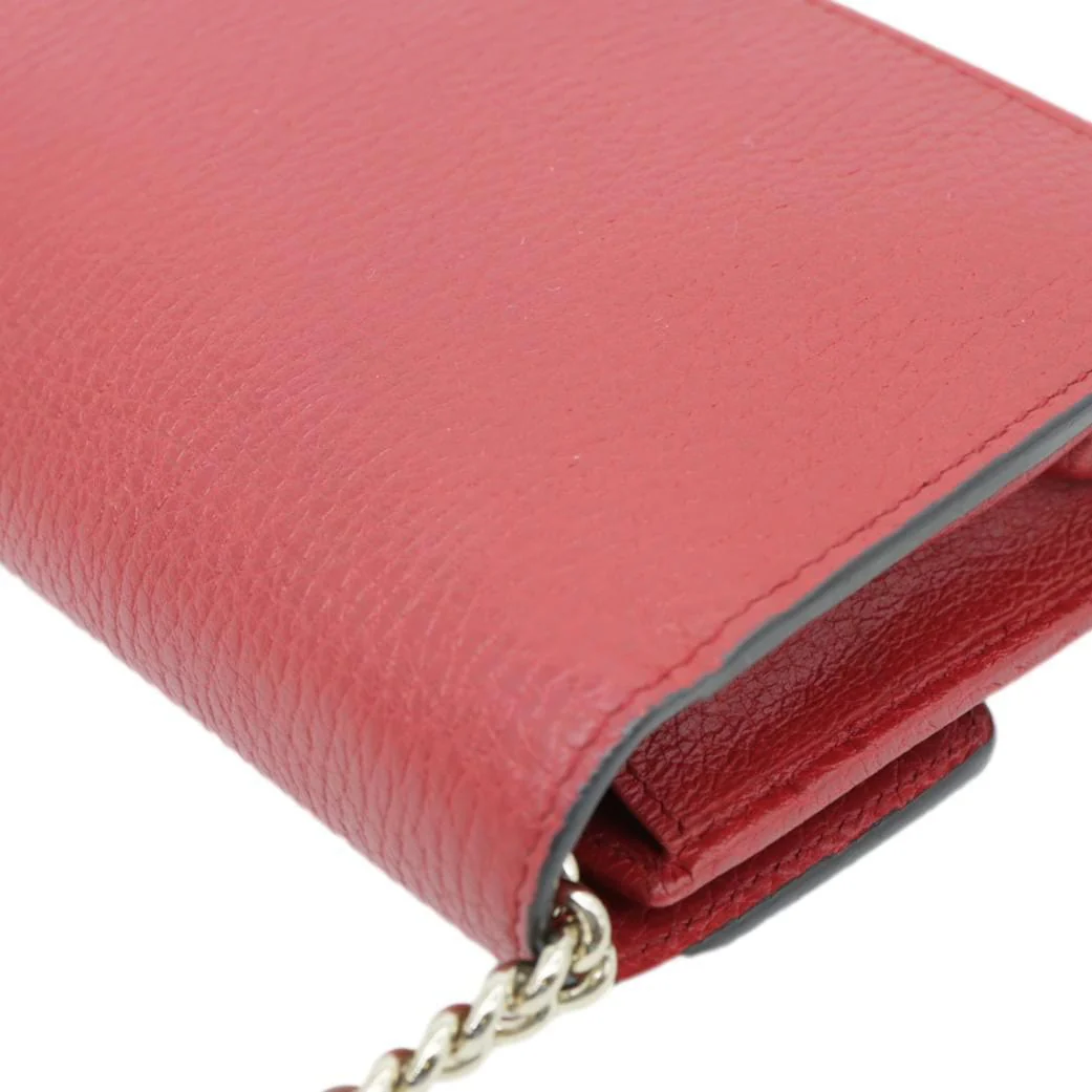 GUCCI Dollar Interlocking G Calfskin Leather Chain Wallet Crossbody Bag Red 510314 - Image 7