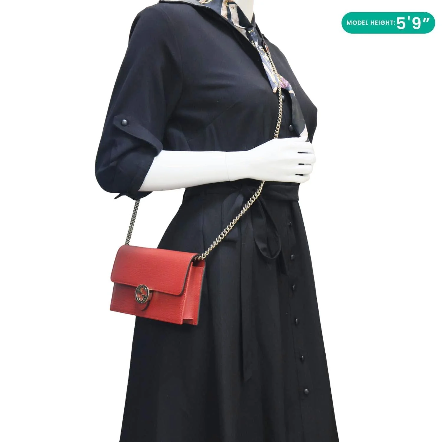 GUCCI Dollar Interlocking G Calfskin Leather Chain Wallet Crossbody Bag Red 510314 - Image 2