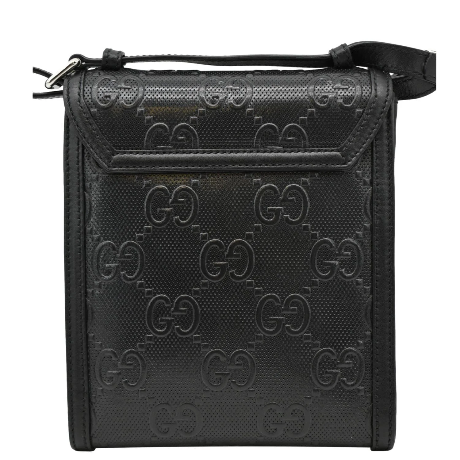 GUCCI GG Embossed Leather Messenger Bag Black 625782 - Image 3