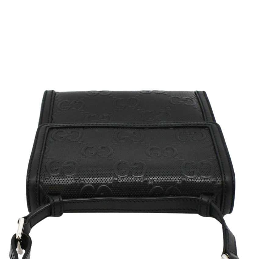 GUCCI GG Embossed Leather Messenger Bag Black 625782 - Image 4