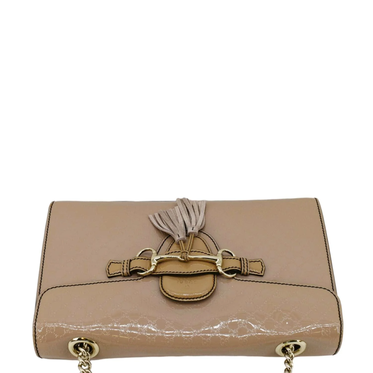 GUCCI Emily Medium GG Guccissima Patent Leather Chain Shoulder Bag Cream 295402 - Image 4