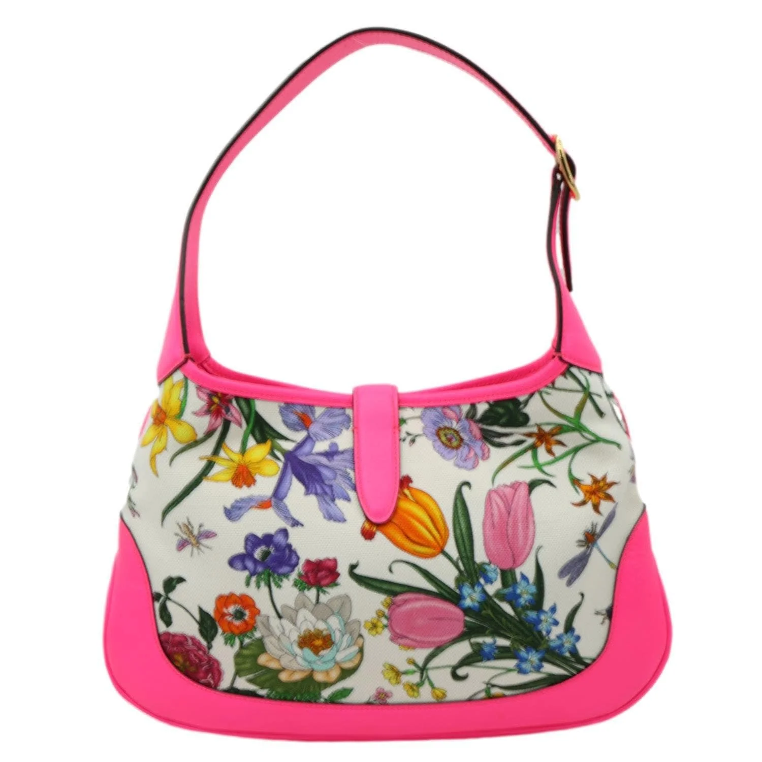 GUCCI Flora Jackie Medium Canvas Hobo Bag Pink 550152 - Image 3