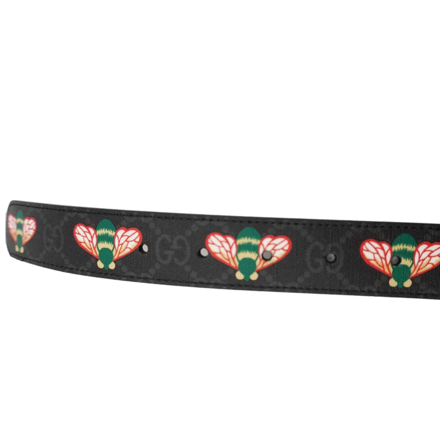 GUCCI Double G Buckle Marmont Bee Print Leather Belt Black 411516 Size 95.38 - Image 4