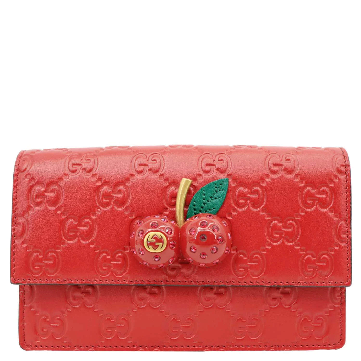 GUCCI Cherry Mini GG Leather Chain Wallet Crossbody Bag Red 481291 - Image 3