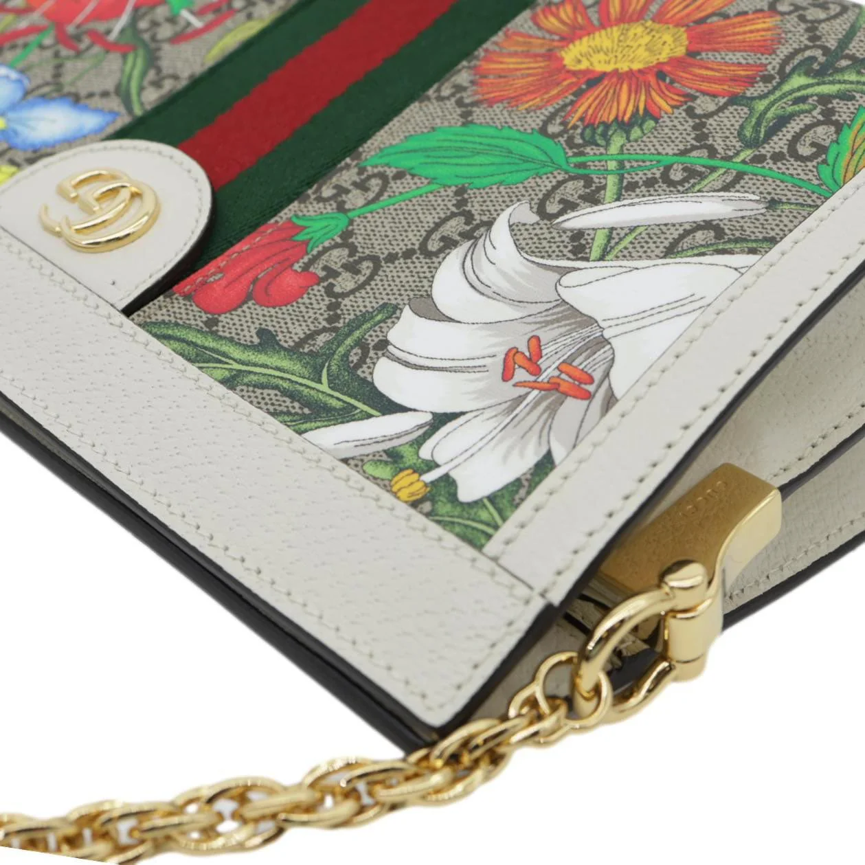 GUCCI Ophidia Web Small GG Floral Canvas Chain Shoulder Bag Off White 503877 - Image 5