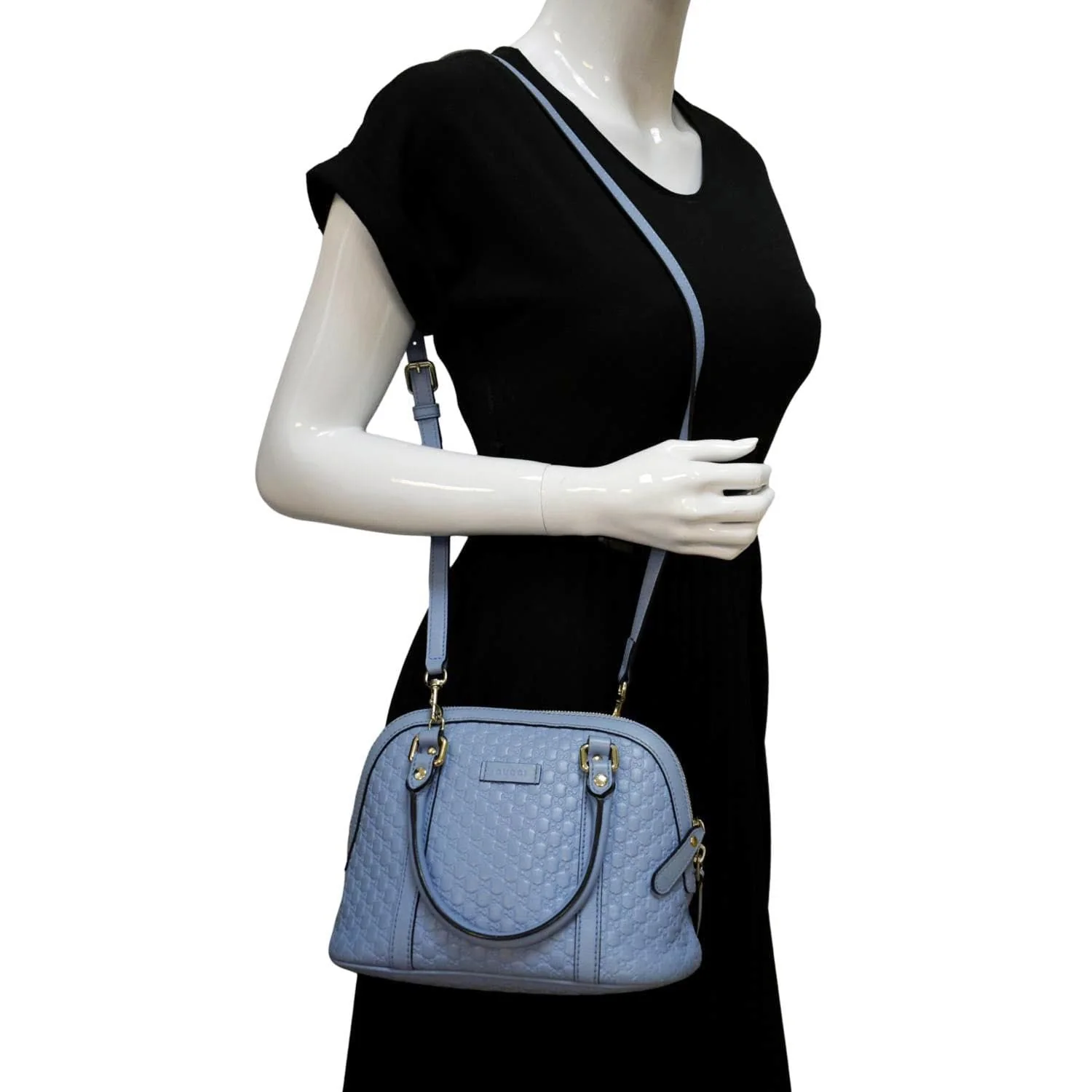GUCCI Mini Dome Leather Crossbody Bag Mineral Blue 449654 - Image 2